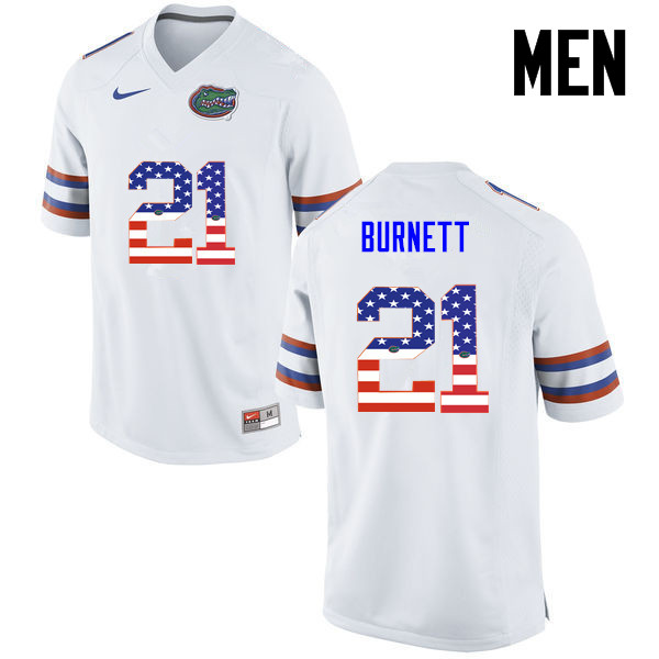 Men Florida Gators #21 McArthur Burnett College Football USA Flag Fashion Jerseys-White - Click Image to Close